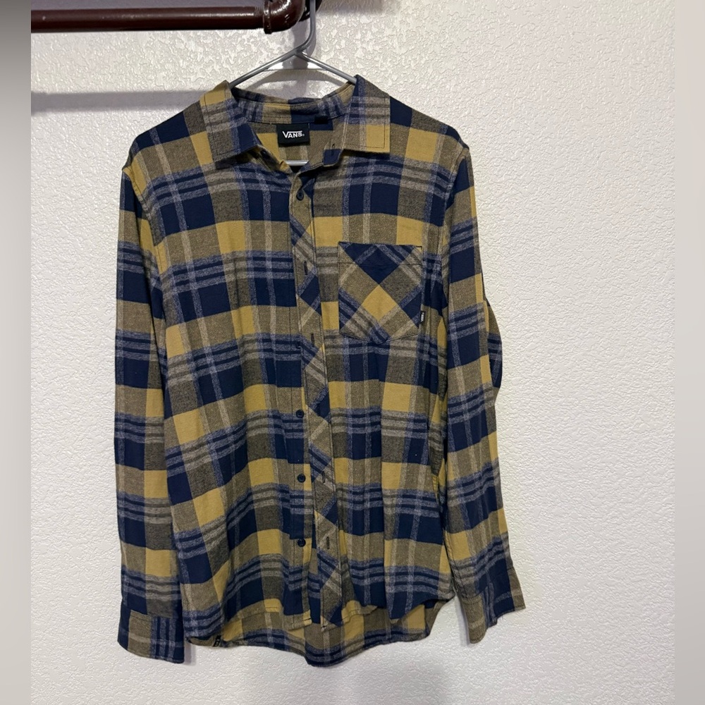 Vans Men's Casual Blue and Yellow Checkered Shirt